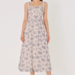 MELITA PADDED LINEN FLORAL LACE CORSET MIDAXI DRESS